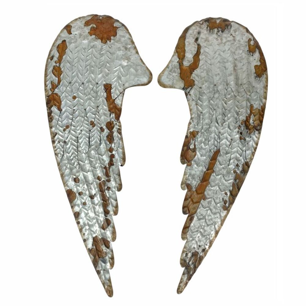 Galvanized Metal Rustic Angel Wings Wall Decor Set